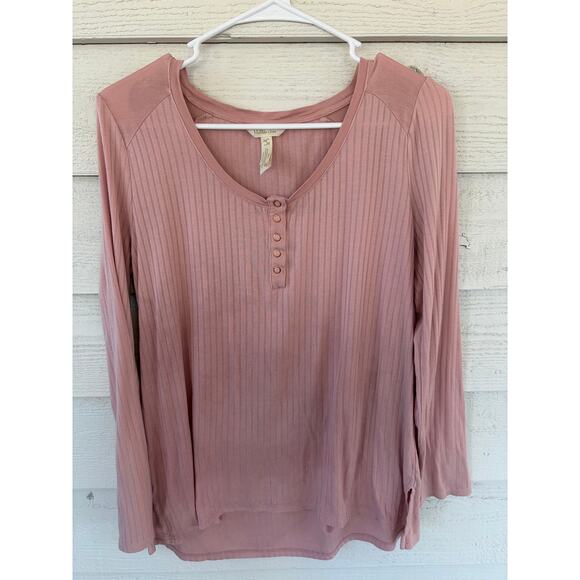 Matilda Jane Dusty Rose Ribbed Henley Top Long Sleeve Button Front Women’s S - Picture 3 of 6